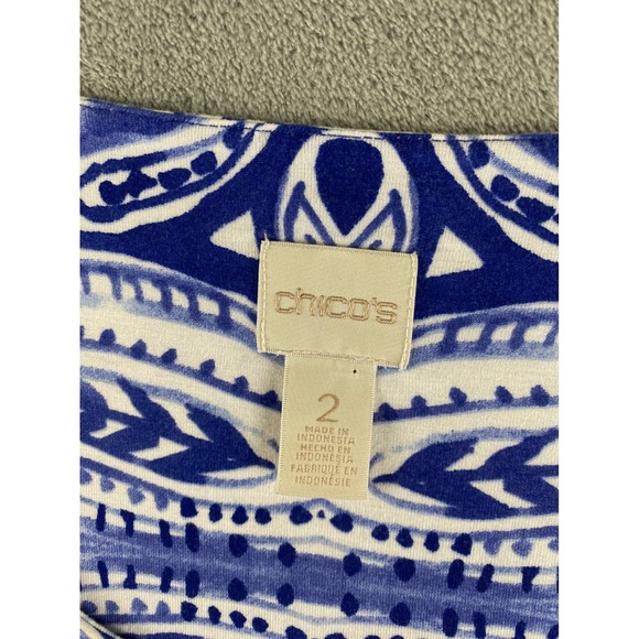 Chicos Tunic Top Blue White Paisley Print Asymmetrical Hem Women Size 2 - Picture 3 of 11
